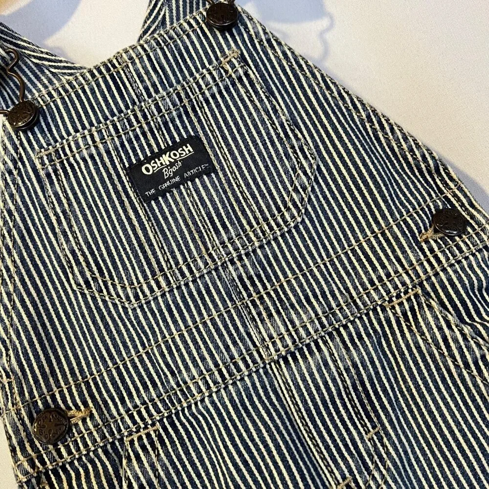 Oshkosh‎ B'Gosh Baby Blue & White Pin Striped Cotton Overalls 12M Country Farm